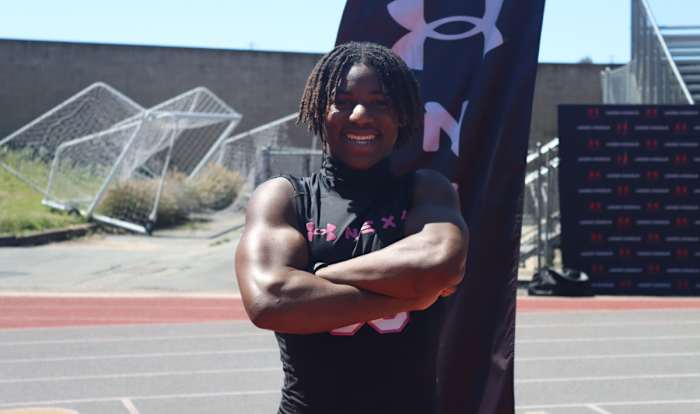 Valley Village (Calif.) Campbell Hall linebacker Kamar Mothudi at the UA Next Football camp in Los Angeles.